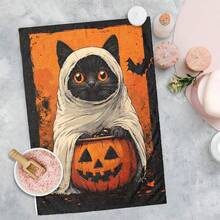 2/4/48pcs Halloween Series Ghost Black Cat Pattern Printed Kitchen Towels - Super Soft, Highly Absorbent Polyester Tablecloths And Hand Towels, Perfect For Holiday Decor, Kitchen Decor, Party Decor. - Multicolor - View 9
