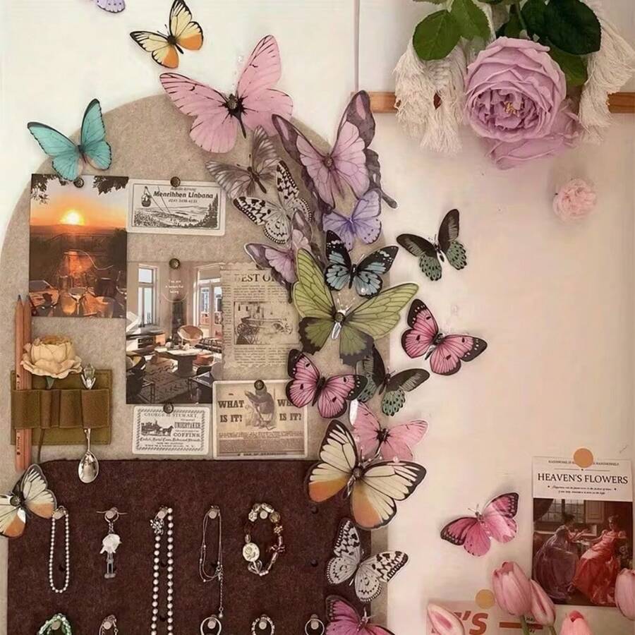 36pcs Watercolor Style 3D PVC Butterfly Set, Bright Color Realistic Wings, Easy To Stick And Hang, Suitable For Wedding, Celebration Backdrop, Wall Decor, Photo Booth Atmosphere Decoration, Layered Effect