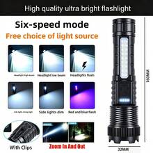 KENSUN Senter LED P50 Ultra Terang - Senter Berdaya Tinggi dengan Klip dan Zoom, Dilengkapi dengan Lampu Strobo Merah & Biru dan Lampu Darurat Eksternal - Hitam - View 12