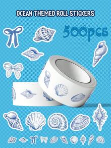 Ocean Themed Roll Stickers 500Pcs, Waterproof PVC Decals For Water Bottles, Laptops, Luggage, Tablets, Fridge, Phone Cases, Gift Sealing - A - View 1