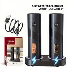 Electric Salt & Pepper Grinder (1pc Or 2pcs Optional), 2pcs Set With Charging Base, One-Hand Adjustable Coarseness, Battery Powered, Kitchen & Dining Table Seasoning Tool Or Gift, Minimalist Black Design - Set - View 8