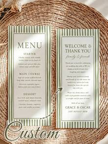 Custom Elegant Minimal Wedding Menu, Personalized Modern Script Dinner Menu, Reception Menu Card, Minimalist Wedding Menu, Engagement Bridal Shower Menu, Anniversary Dinner Menu, Custom Table Card, Wedding Table Decor, Party Dining Menu - Multicolor - View 1
