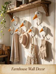 1pc Waterproof Resin Duck Head Bathroom Towel Hook, Cute Faux Wood Carved Texture White Duck Double Hook Wall Mount With Bronze Hook; Vintage Country Fun Animal Style Bathroom Kitchen Entryway Door Back Wall Decor, Suitable For Bathroom Wall, Kitchen Backsplash, Entryway Door Back, Bedroom Closet, Children's Room Soft Decoration; Fits Bathroom Renovation, Housewarming Gift, Creative Bathroom Accessory Gift For Animal Lovers - Multicolor - View 3