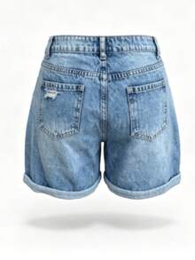 Pantalones cortos vaqueros de pierna ancha lavados de moda para mujer, versátiles para ir al trabajo y uso casual diario en verano - Lavado ligero - Ver 7