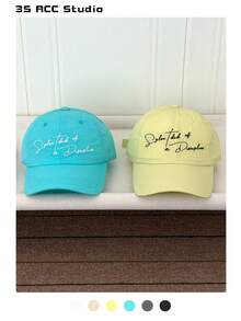 1件女款軟頂字母刺繡黃色棒球帽，春夏新款，快乾透氣防曬鴨舌帽，拼色薄款防紫外線帽子 - 棒球帽 - 查看 5