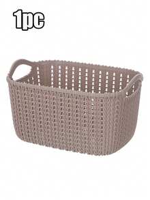 5/3/1pc Minimalist Aesthetic Macaron Color Plastic Rectangular Woven Texture Open Storage Basket, Dual Handle Stackable Snack Storage Box, Kitchen Bathroom Closet Desktop Cosmetic Sundries Organizer Box, Daily Use - Multiple Colors and Styles - View 18