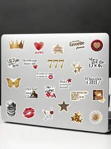 50pcs Gold & Red Cartoon Doodle Stickers, Suitable For Planner, Phone Case, Laptop, Computer, Luggage, Refrigerator Decoration - Gold & Red - View 1