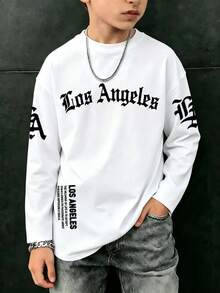Teen Boy Casual Fun Print Crew Neck Pullover Long Sleeve T-Shirt Autumn/Winter Top - White - View 2