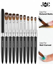 1PC Size 2-18 Kolinsky Acrylic Nail Brush With Leather Case, Professional Sable Nail Art Brush For Acrylic Powder & Extension Gel - Black - View 5