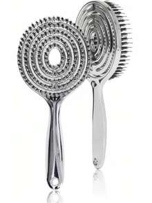 Hollow Metal Ventilated Massage Comb, Multi-Color Thick Hair Tie Set, Anti-Static Detangling Styling Comb And Elastic Hair Tie Combination, Suitable For Home And Salon Hair Care - Silver Comb - B Style Hair Tie - View 7