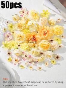 100件/50件人造花頭，大中小型仿真花，迷你雛菊花頭，秋季花卉裝飾，適用於房間裝飾、婚禮手工、桌面牆面裝飾、家居、牆面裝飾、派對、生日禮物 - 黃色 - 查看 10