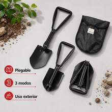 Pala Plegable Multifuncional de Acero con 3 Modos de Plegado, Herramienta de Excavación Portátil para Camping, Senderismo, Jardinería y Vehículo - Negro - Ver 2