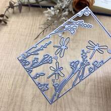 DIY 正方形框架蜻蜓背景紙雕金屬壓花碳鋼沖壓模具，蝕刻切割模版 - MC1457 - 查看 4