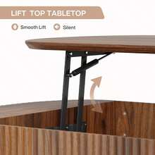 LITTLE TREE Mid Century 119cm Oval Coffee Table - Lift Top With Hidden Storage - 61cm Raised Height Rustic Living Room Center Table, Brown - Brown - View 5
