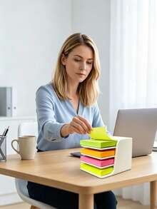 1pc 4-Layer Desktop Stackable Sticky Note Organizer, Suitable For Square Sticky Note Pads, Multi-Color Classification Sticker Storage Rack, Easy To Access, Minimalist Desk Organizer For Office, Home, Study, School, Stationery Storage, Simple Desk Tidy, Portable Memo Pad Display Stand - Multicolor - View 2