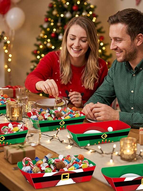 12pcs Christmas Gift Box Storage Set, Santa Claus And Elf Pattern Gift Boxes; Christmas Party Decoration Boxes, Christmas Party Guest Return Gift Boxes, Christmas Afternoon Tea Takeaway Boxes, Christmas Table Decorations, Dessert Table Decorations.