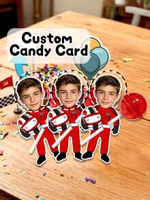 Papel de Piruleta Personalizado con Foto, Papel de Foto Personalizado, Perfecto para Fiestas de Cumpleaños con Tema de Carreras y Regalos de Mesa de Postres (Piruletas No Incluidas). - Multicolor 1 - Ver 6