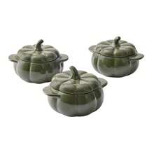 Green Figural Pumpkin Stoneware Cocotte With Lid, 3-Pack - View 4