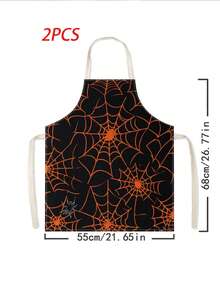 1pc/2pcs Vintage Halloween Green Gemstone Spider Apron, Dark Style Black Kitchen Apron, Faux Linen Printed Apron, Cooking Baking Grilling Apron, Gothic Style Holiday Party Home Decor Apron - Multicolor - View 15