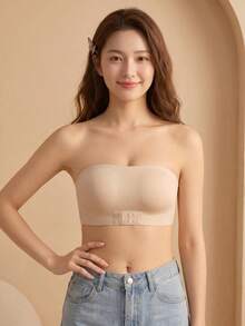 Strapless Front Closure Solid Color Women's Backless Wire-Free Minimalist Bra Without Padding Lingerie For Girls - Apricot - View 4