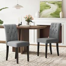 Upholstered Dining Chairs Set Of 4, Button Tufted Parsons Dining Chair With Solid Wood Legs, Modern Fabric Side Chair For Dining Room/Kitchen/Restaurant/Hotel- Grey - Grey - View 3