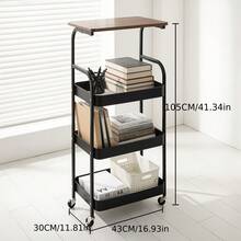 Senmeo Multi-Functional Metal Rolling Cart, Durable 3-Tier Shelf With Casters, Holds Snacks/Files/Books, Easy To Relocate - Perfect For Kitchen/Desk, Seasonal Storage Upgrade - Four Layers - Black - View 1