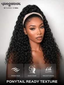 MEGALOOK Water Wave Drawstring Ponytail 100% Human Hair Ponytail Extensions Glueless Install 14-22 Inch With Adjustable Drawstring Easy Wearing Beginner Friendly For Women - SNatural - View 2