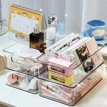 1/2 Piezas Caja Organizadora de Escritorio Apilable Transparente, Contenedor Multiusos de Gran Capacidad, Estuche de Almacenamiento a Prueba de Polvo para Artículos de Papelería, Cosméticos, Notas, Documentos de Papel & Artículos Varios Diarios, Ideal para Uso en el Hogar, Oficina y Escuela - transparente - Ver 9