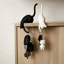 2pcs Cute Cat Key Holder Shelf Statue With Hanging Tail Hooks - Modern Plastic Key Organizer, Suitable For Entryway Key Hooks, Cat Lover Holiday Gift, Multi-Room Decor, Bathroom Multi-Functional Hanging Storage Rack - Multicolor - View 9
