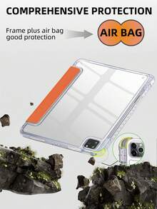 1件透明壓克力三折式橘色平板保護殼，相容 iPad Mini6/Mini7/Air/Air2/9.7/10.2/10.5/10.9 (Air4-Air8)/Pro 11/10th Gen/A16/Pro 11 2024，翻蓋平板保護套，透明壓克力背殼，三折支架，睡眠/喚醒功能，內置筆槽，不含筆，部分機型附相機框 - 橘色 - 查看 4