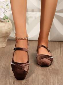 Spring/Autumn New French Style Square Toe Suede Mary Jane Flat Shoes For Women, Minimalist Fairy Style Lightweight Loafers - Coffee Brown - View 3