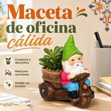 Maceta de cerámica con diseño de gnomo montado en motocicleta, maceta multifuncional pintada a mano para escritorio, balcón y decoración del hogar, estilo mediterráneo compacto - Multicolor - Ver 2