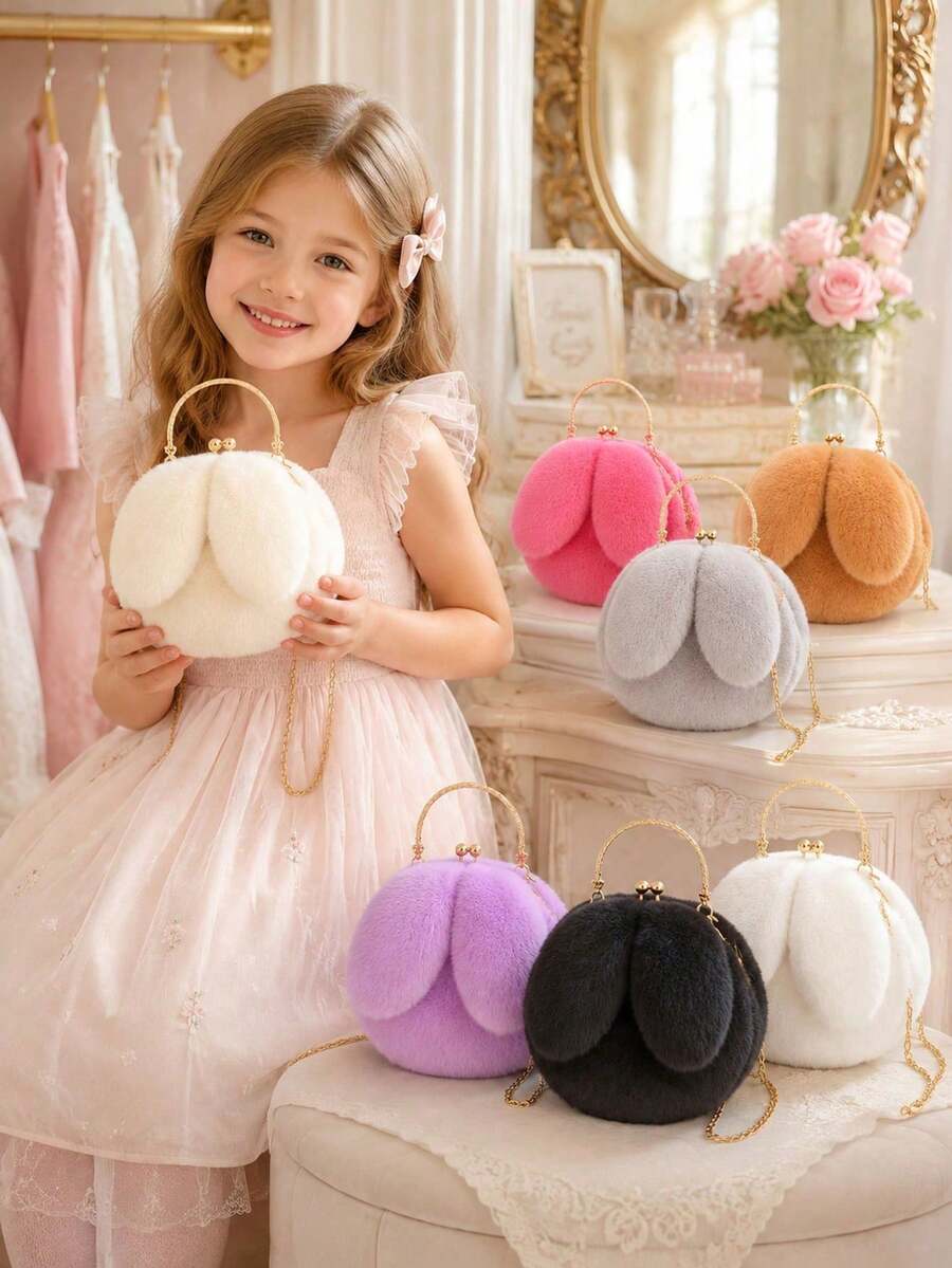 XD 1 buah Tas Kelinci Plush untuk Anak Perempuan, Tas Selempang Bahu dengan Telinga Kelinci, Tas Genggam Lucu Gaya Korea, Desain Musim Gugur/Dingin Terbaru dengan Gesper, Hadiah Sempurna untuk Anak-anak di Hari Valentine atau Tahun Baru