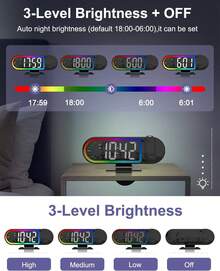 Reloj Despertador con Proyección para Techo de Dormitorio, Reloj Despertador con Pantalla Grande de 8.5" y 180°° Proyector Giratorio, 4 Niveles de Brillo, 17 Luces Ambientales, Temperatura y Día de la Semana, Función de Repetición, Relojes Digitales para Decoración del Hogar - 3,7*9,1 pulgadas - Ver 4