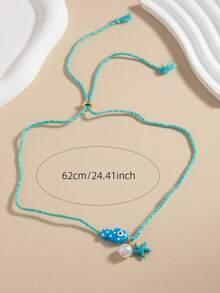 1pc Bestselling Summer Ocean Style Starfish Faux Pearl & Fish Pendant Colorful Dopamine Rope Necklace - Multicolor - View 5