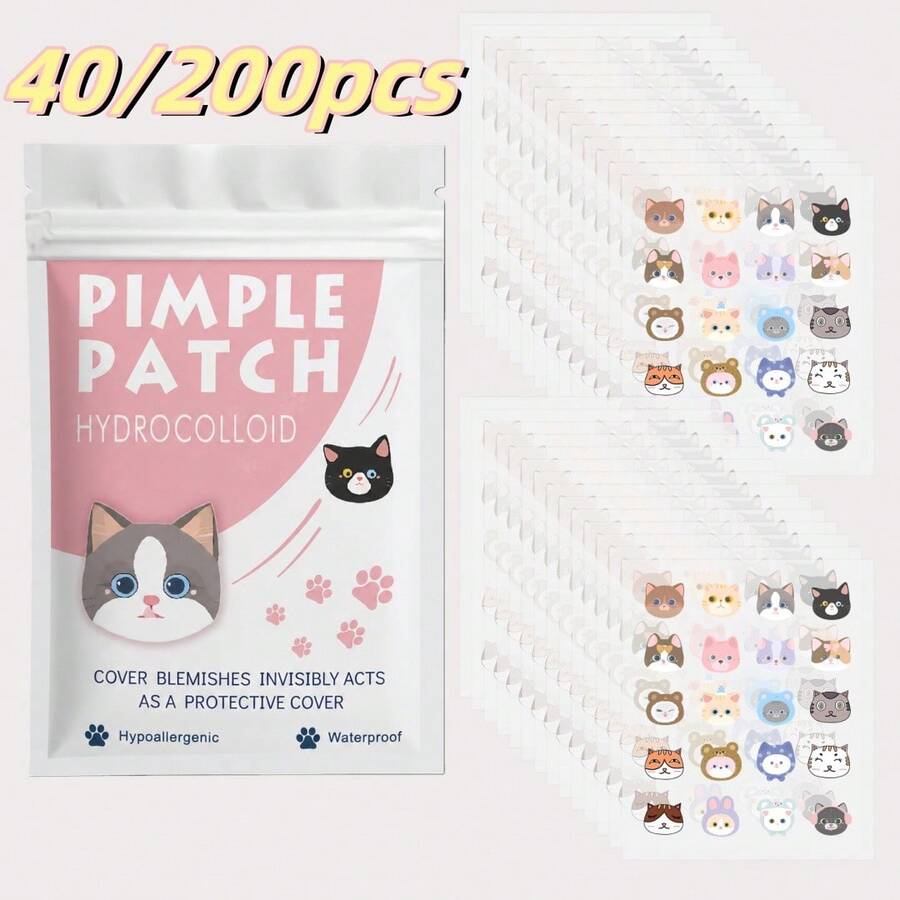40/200pcs Cartoon Acne Patch, Cute Cat-Shaped Facial Concealer Acne Patch, Gentle And Non-Irritating, Suitable For Both Men And Women - Cartoon - View 1