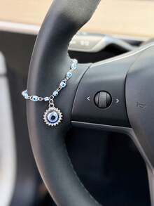 1 Peça Decoração de Volante com Olho Grego Prateado, Acessório de Volante Personalizado, Decoração de Interior de Carro - A - Visão 1