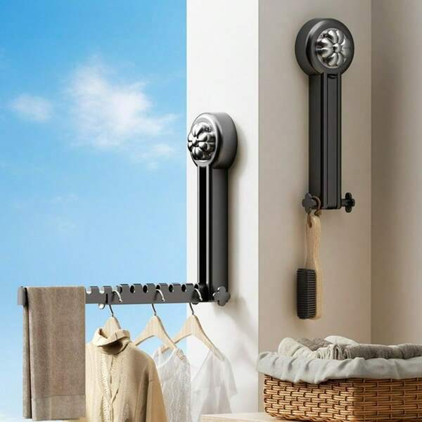 1pc Suction Cup Foldable Drying Rack, Indoor Balcony Invisible Telescopic Drying Pole, No Drilling Required, Bay Window Home Laundry Drying Tool