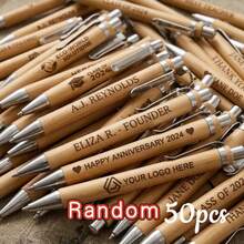 10Pcs/50Pcs/80Pcs/100Pcs-Bamboo Retractable Ballpoint Pens, Round Barrel With Metal Clip, Medium Tip, Smooth Writing And No Ink Leakage, Suitable For Office, Business, School And Events, Perfect Gift Choice (Random Pattern) - Bamboo Pen - View 9