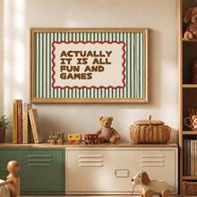 1 pieza "En realidad esto es solo un juego" Arte de pared en lienzo Póster de cita vintage horizontal, Impresión de diseño estético con borde en forma de abanico a rayas, Decoración divertida para cocina, dormitorio, apartamento, Pintura decorativa ecléctica para la habitación, Sin marco/Enmarcado/Pergamino colgante de madera - patrón - Ver 1