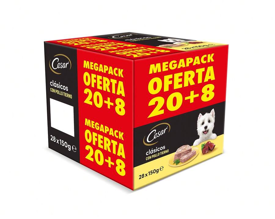 CESAR MEGAPACK POLLO CESAR COMIDA HÚMEDA DE POLLO E HÍGADO EN PATÉ PARA PERROS, PACK DE 28 TARRINAS DE 150g - gramo - Ver 1
