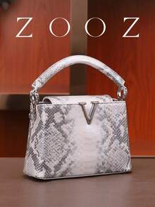 POHO ZOOZ Brand Customized Snake Skin Letter V Handbag Medium Size - Multicolor - View 8