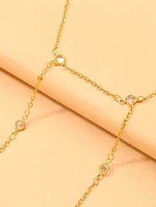 1pc Rhinestone Double Finger Connected Bracelet, Adjustable Design, Party Fashion Double Finger Back Hand Chain, Versatile Daily Wear Hand Jewelry - Gold - View 5