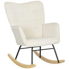 Rocking Chair, Velvet-Look Rocking Chair, Armrests, Rocking Chair With Wooden Feet, Lounge Chair For Living Room, Bedroom, Beige - 米色 - 查看 1