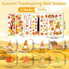 6pcs Thanksgiving Static Window Stickers, Including Maple Tree Gnome, Pumpkin, Maple Leaf Window Decals, Double-Sided Autumn Harvest Thanksgiving Glass Stickers, Suitable For Home Window Decoration - Multicolor - View 3
