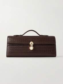 Women's Handbag, Rectangular Clutch, Embossed Pattern, Gold Metal Twist Lock, Large Capacity, Vintage Evening Party Daily Commute - Coffee - View 3