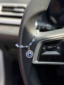 1 Peça Decoração de Volante com Olho Grego Prateado, Acessório de Volante Personalizado, Decoração de Interior de Carro - A - Visão 2