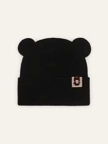1pc Soft Elastic Knitted Children's Beanie, Bear Ear Patchwork Cuffed Knit Hat, Suitable For Boys And Girls Daily Outdoor And Fashion Wear - 1PC - View 23