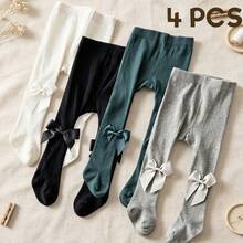 4 Pairs Bowknot Vertical Stripe Kids Socks, Cute Baby Tights, Colorful Candy Color Flat Girls Tights - Multicolor - View 11