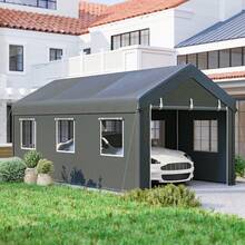 Outsunny 10' X 20' Carport Portable Garage, Heavy Duty Car Port Canopy With 2 Roll-Up Doors & 6 Ventilated Windows For Car, Truck, Boat, Garden Tools, Dark Grey - A - 查看 1